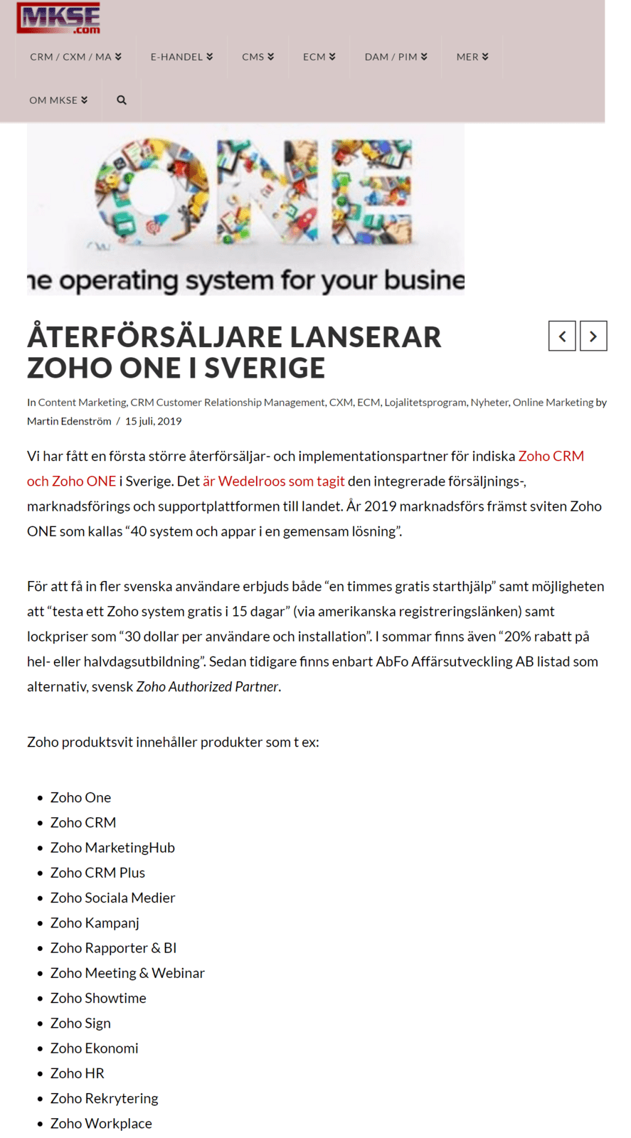 Wedelroos och Zoho